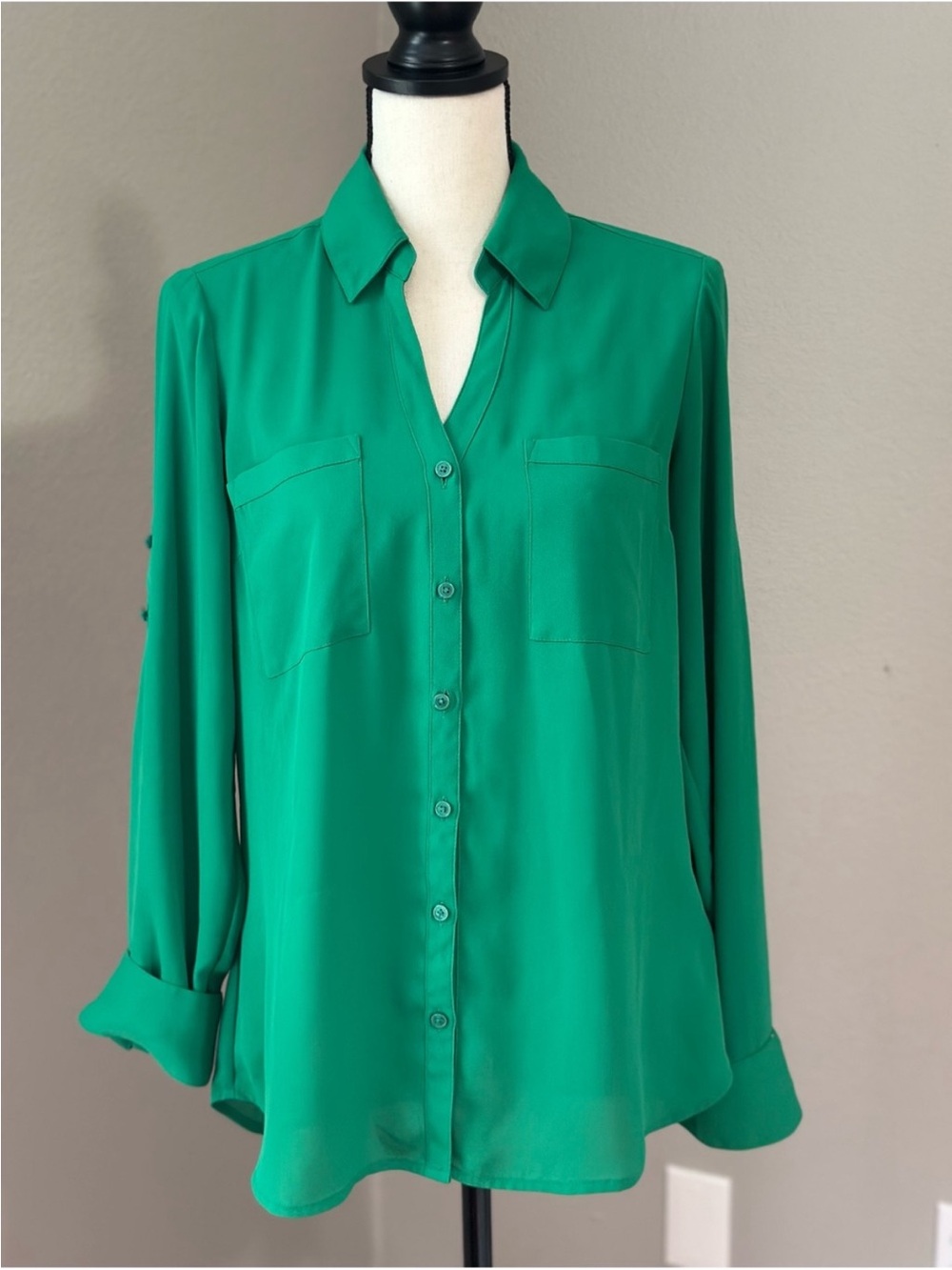Express Bright Green Button-Down Blouse